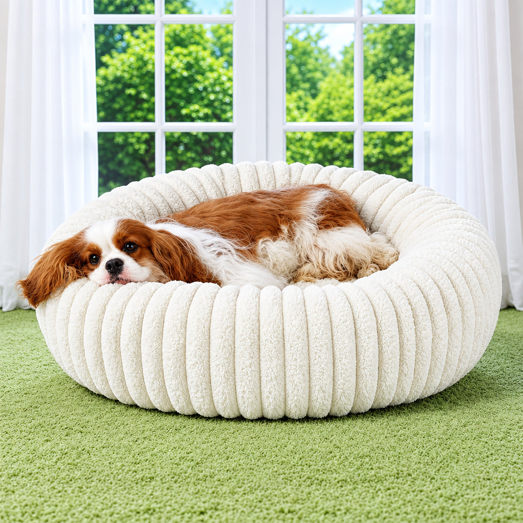 Bedsure Round Donut Medium Dog Bed – Soft Plush Faux Fur Bolster Pet Cuddler with Non-Slip Bottom