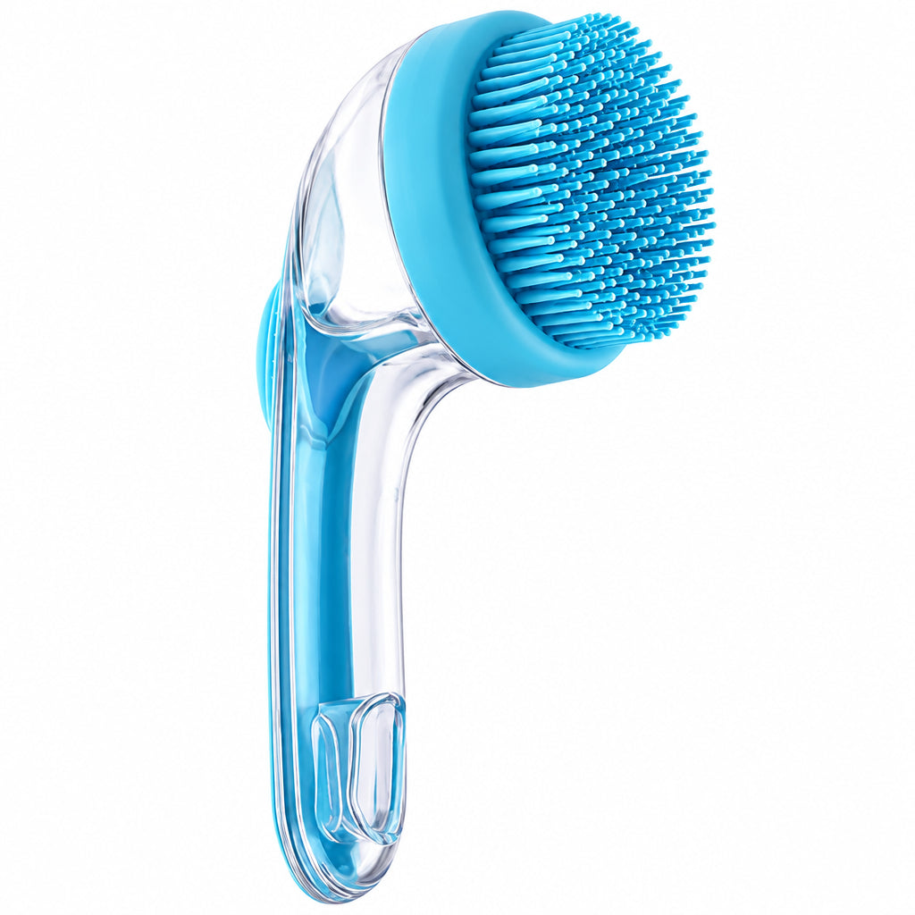 Ergonomic Silicone Pet Grooming & Bath Massage Brush with Shampoo Dispenser