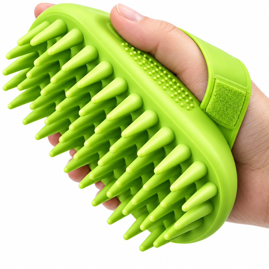 Soft Silicone Dog Bath Brush with Adjustable Palm Strap & Massage Nubs