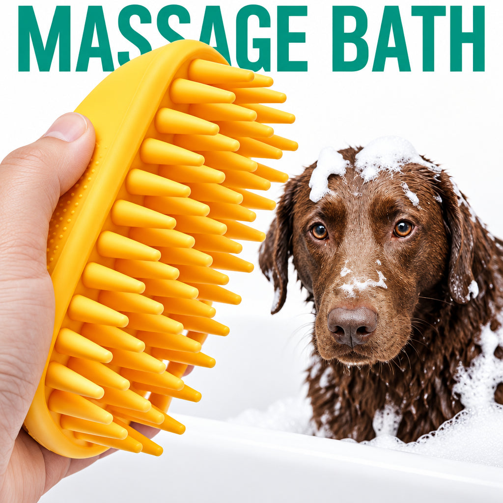 Soft Silicone Dog Bath Brush with Adjustable Palm Strap & Massage Nubs